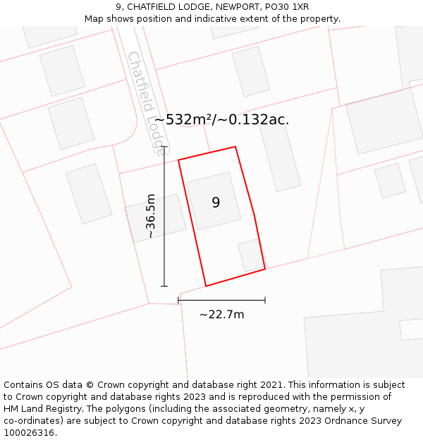 9, CHATFIELD LODGE, NEWPORT, PO30 1XR: Plot and title map
