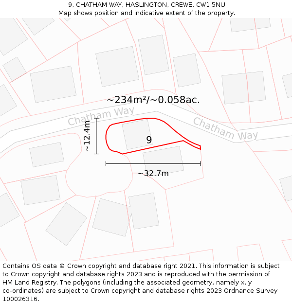 9, CHATHAM WAY, HASLINGTON, CREWE, CW1 5NU: Plot and title map