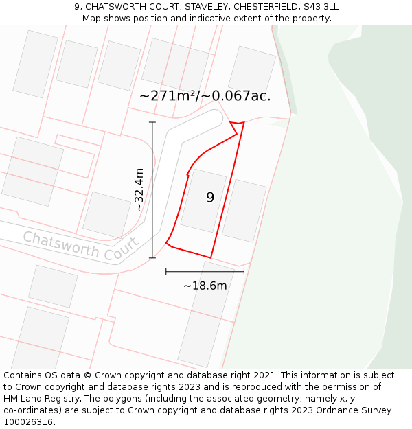 9, CHATSWORTH COURT, STAVELEY, CHESTERFIELD, S43 3LL: Plot and title map