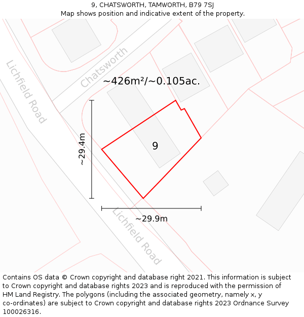 9, CHATSWORTH, TAMWORTH, B79 7SJ: Plot and title map
