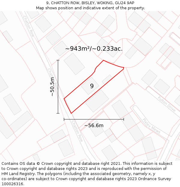 9, CHATTON ROW, BISLEY, WOKING, GU24 9AP: Plot and title map