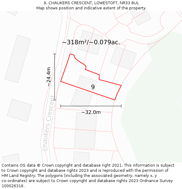 9, CHAUKERS CRESCENT, LOWESTOFT, NR33 8UL: Plot and title map