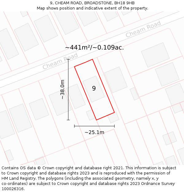 9, CHEAM ROAD, BROADSTONE, BH18 9HB: Plot and title map