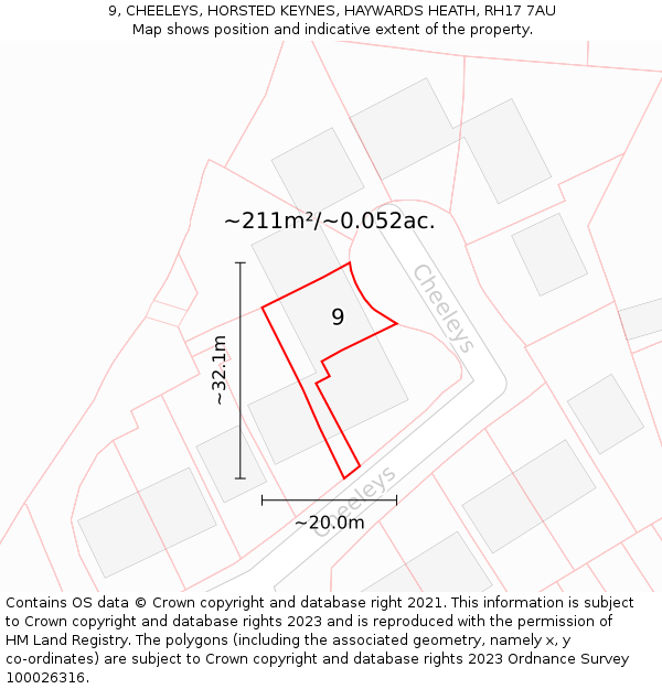 9, CHEELEYS, HORSTED KEYNES, HAYWARDS HEATH, RH17 7AU: Plot and title map