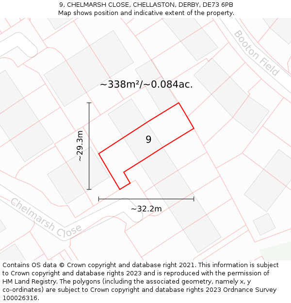 9, CHELMARSH CLOSE, CHELLASTON, DERBY, DE73 6PB: Plot and title map