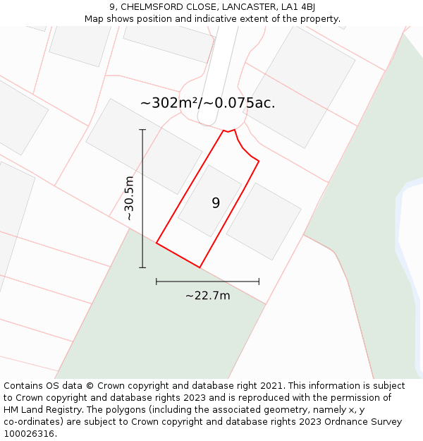 9, CHELMSFORD CLOSE, LANCASTER, LA1 4BJ: Plot and title map