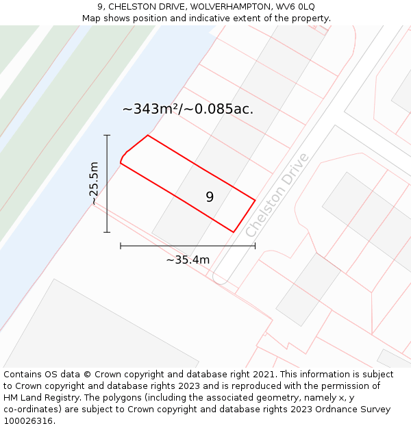 9, CHELSTON DRIVE, WOLVERHAMPTON, WV6 0LQ: Plot and title map
