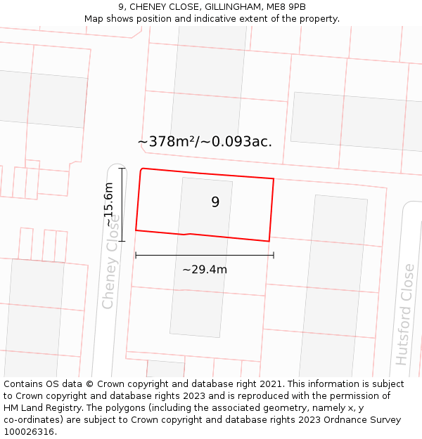 9, CHENEY CLOSE, GILLINGHAM, ME8 9PB: Plot and title map