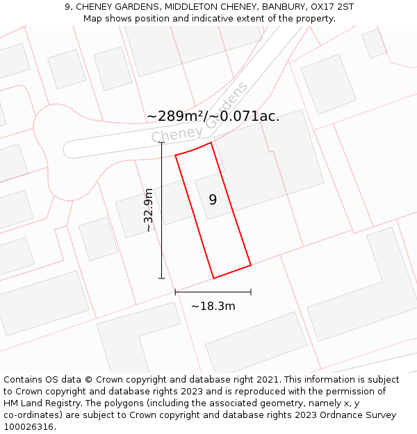 9, CHENEY GARDENS, MIDDLETON CHENEY, BANBURY, OX17 2ST: Plot and title map
