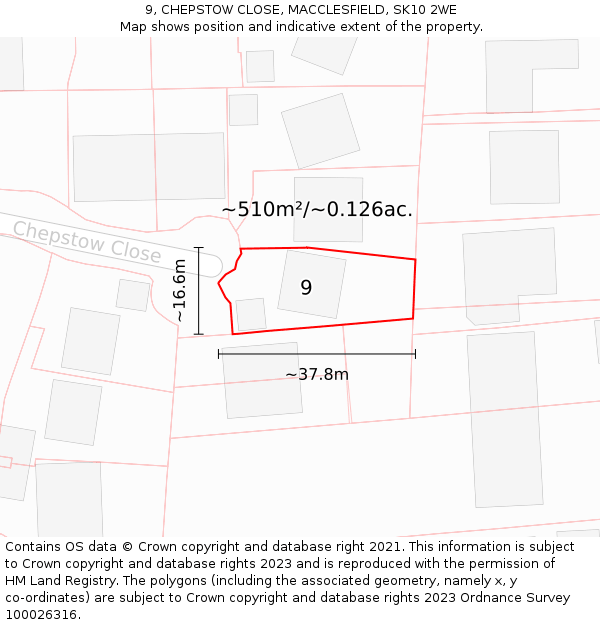 9, CHEPSTOW CLOSE, MACCLESFIELD, SK10 2WE: Plot and title map