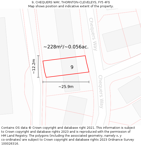 9, CHEQUERS WAY, THORNTON-CLEVELEYS, FY5 4FS: Plot and title map