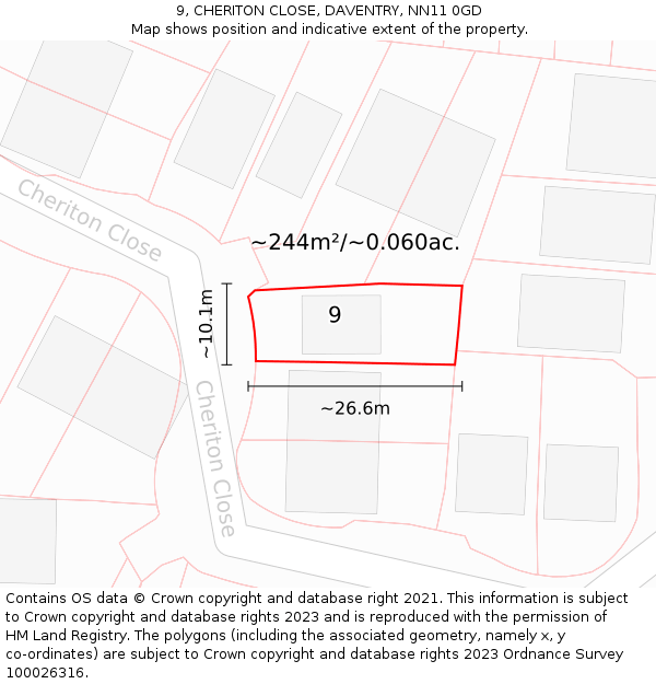 9, CHERITON CLOSE, DAVENTRY, NN11 0GD: Plot and title map