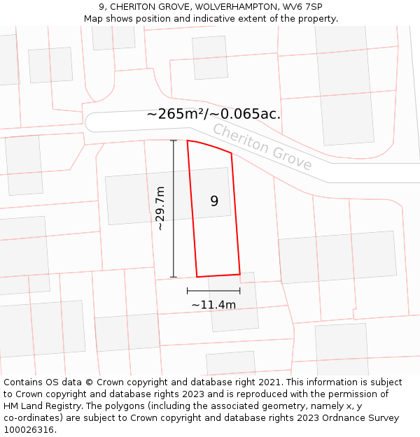 9, CHERITON GROVE, WOLVERHAMPTON, WV6 7SP: Plot and title map