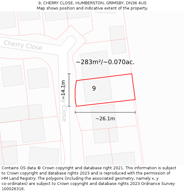 9, CHERRY CLOSE, HUMBERSTON, GRIMSBY, DN36 4US: Plot and title map