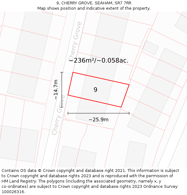 9, CHERRY GROVE, SEAHAM, SR7 7RR: Plot and title map