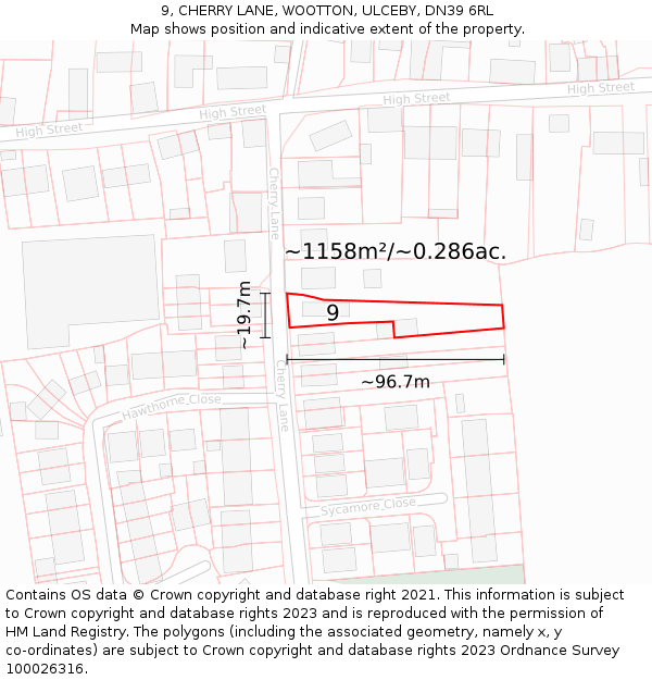 9, CHERRY LANE, WOOTTON, ULCEBY, DN39 6RL: Plot and title map