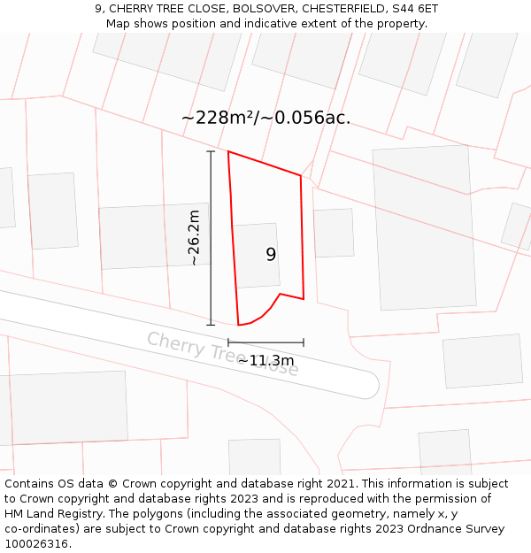 9, CHERRY TREE CLOSE, BOLSOVER, CHESTERFIELD, S44 6ET: Plot and title map