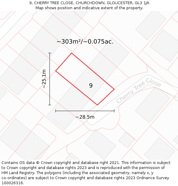 9, CHERRY TREE CLOSE, CHURCHDOWN, GLOUCESTER, GL3 1JA: Plot and title map