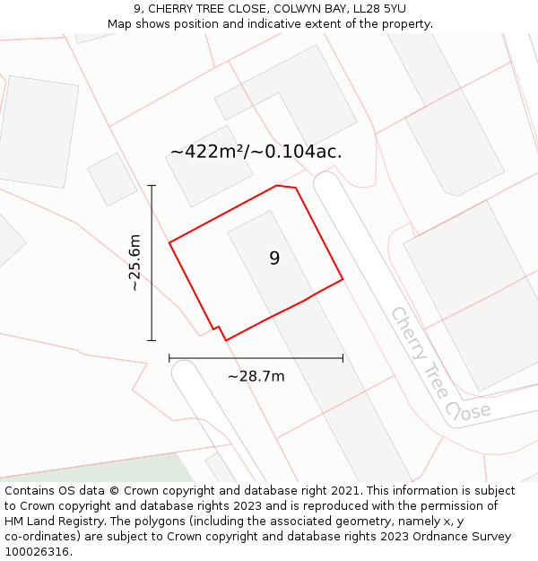 9, CHERRY TREE CLOSE, COLWYN BAY, LL28 5YU: Plot and title map