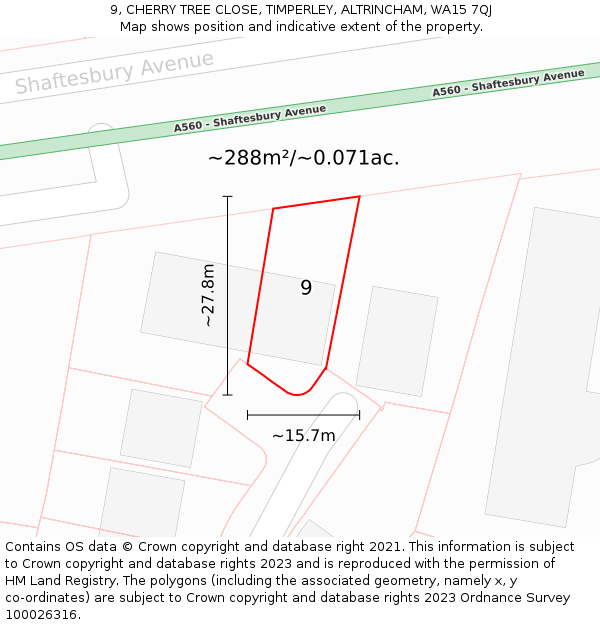 9, CHERRY TREE CLOSE, TIMPERLEY, ALTRINCHAM, WA15 7QJ: Plot and title map