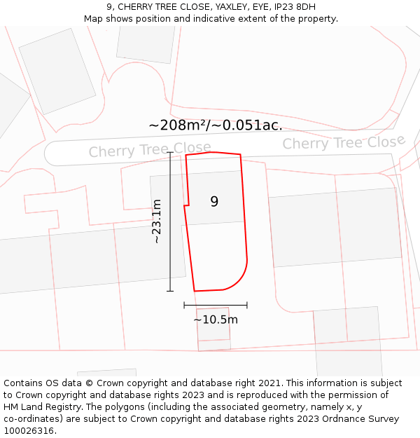 9, CHERRY TREE CLOSE, YAXLEY, EYE, IP23 8DH: Plot and title map