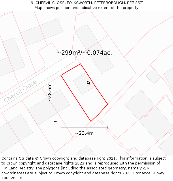 9, CHERVIL CLOSE, FOLKSWORTH, PETERBOROUGH, PE7 3SZ: Plot and title map