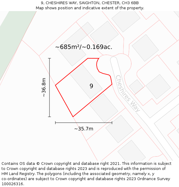9, CHESHIRES WAY, SAIGHTON, CHESTER, CH3 6BB: Plot and title map