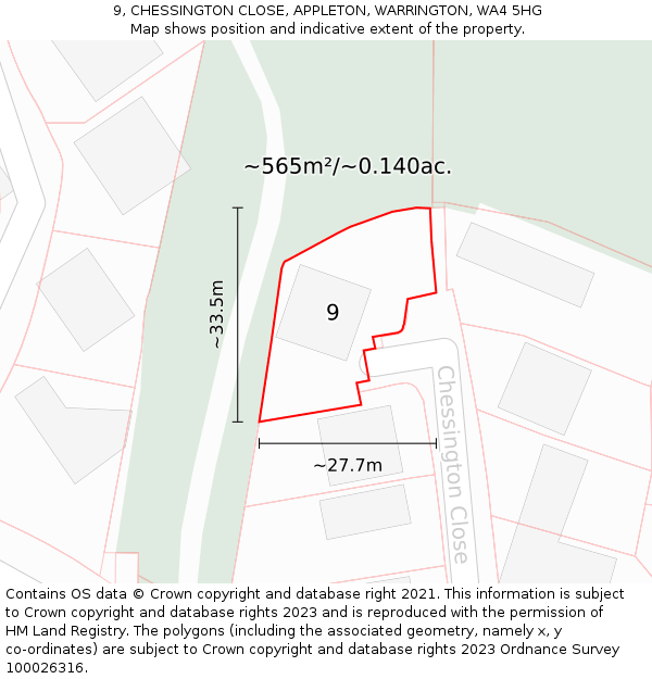 9, CHESSINGTON CLOSE, APPLETON, WARRINGTON, WA4 5HG: Plot and title map
