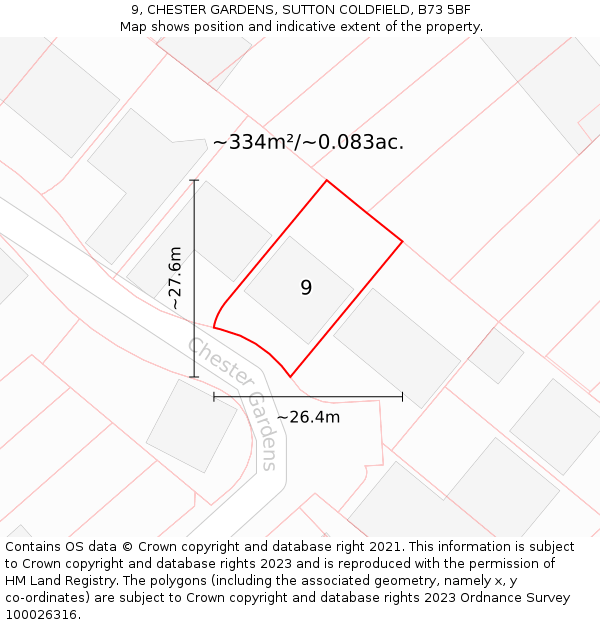 9, CHESTER GARDENS, SUTTON COLDFIELD, B73 5BF: Plot and title map