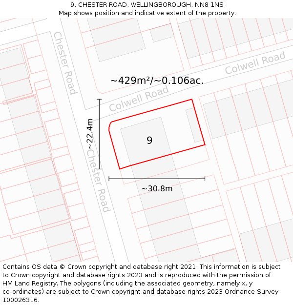 9, CHESTER ROAD, WELLINGBOROUGH, NN8 1NS: Plot and title map
