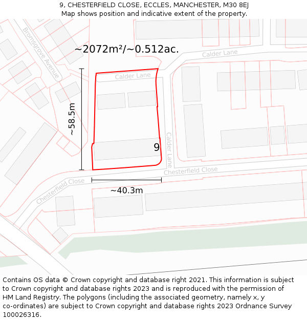 9, CHESTERFIELD CLOSE, ECCLES, MANCHESTER, M30 8EJ: Plot and title map