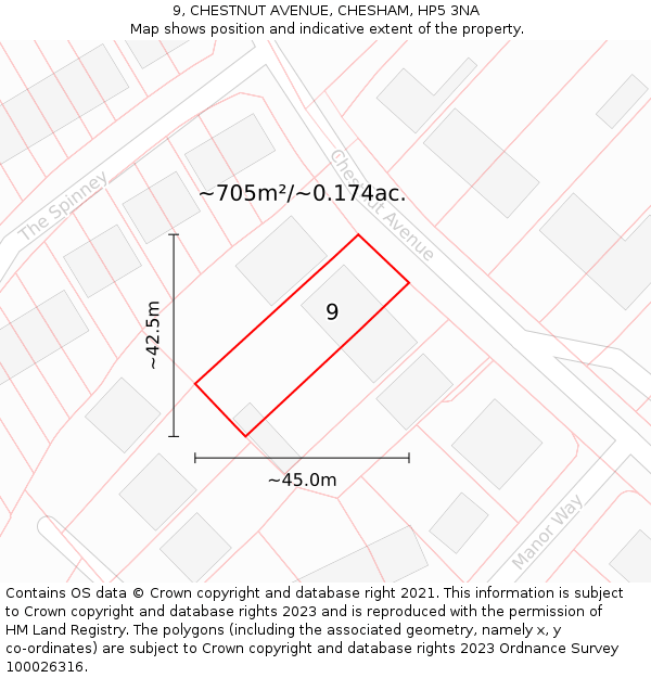 9, CHESTNUT AVENUE, CHESHAM, HP5 3NA: Plot and title map