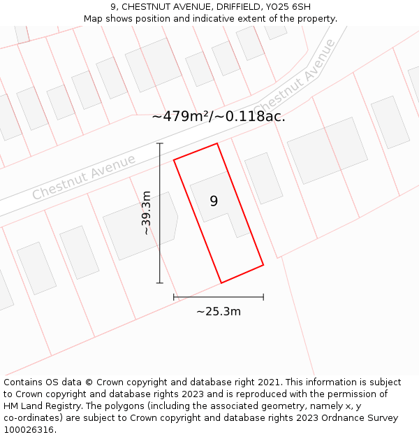 9, CHESTNUT AVENUE, DRIFFIELD, YO25 6SH: Plot and title map