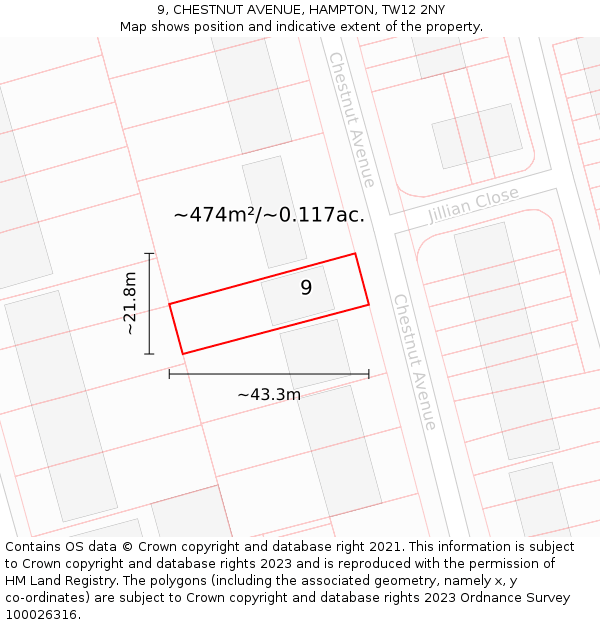 9, CHESTNUT AVENUE, HAMPTON, TW12 2NY: Plot and title map