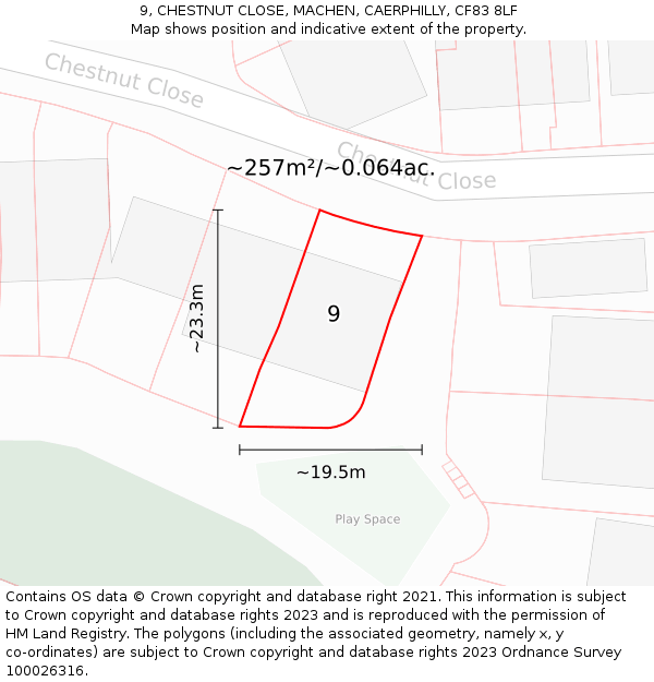 9, CHESTNUT CLOSE, MACHEN, CAERPHILLY, CF83 8LF: Plot and title map