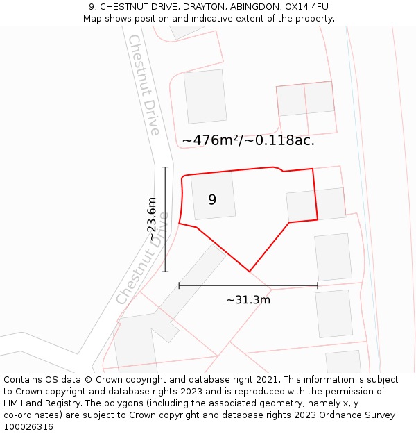 9, CHESTNUT DRIVE, DRAYTON, ABINGDON, OX14 4FU: Plot and title map