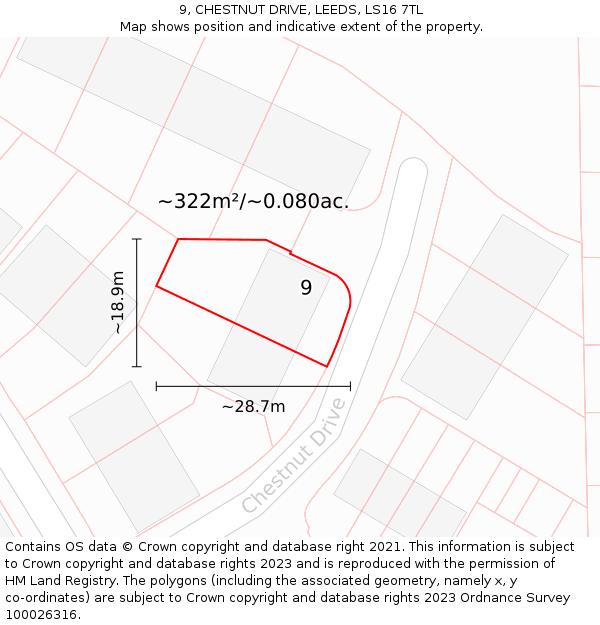 9, CHESTNUT DRIVE, LEEDS, LS16 7TL: Plot and title map
