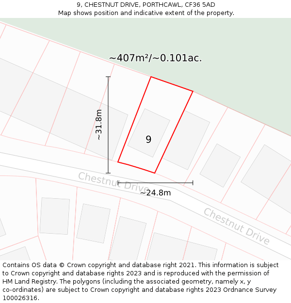 9, CHESTNUT DRIVE, PORTHCAWL, CF36 5AD: Plot and title map