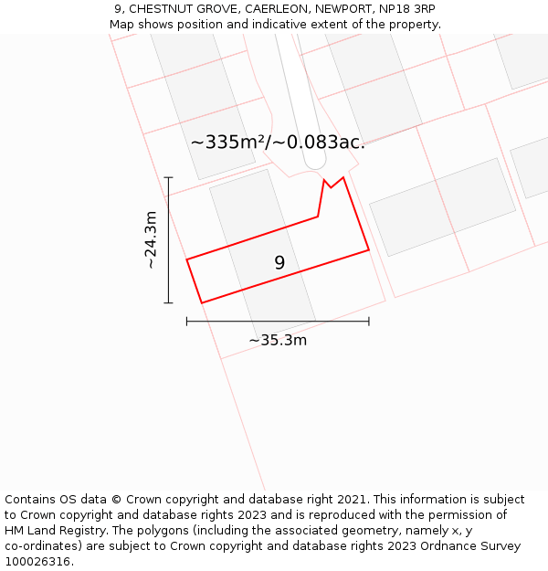 9, CHESTNUT GROVE, CAERLEON, NEWPORT, NP18 3RP: Plot and title map