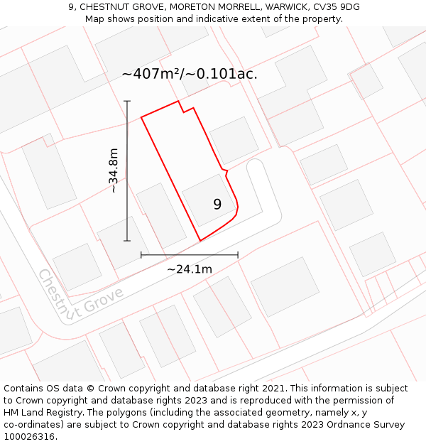 9, CHESTNUT GROVE, MORETON MORRELL, WARWICK, CV35 9DG: Plot and title map