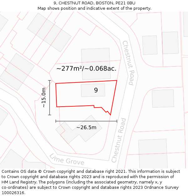 9, CHESTNUT ROAD, BOSTON, PE21 0BU: Plot and title map
