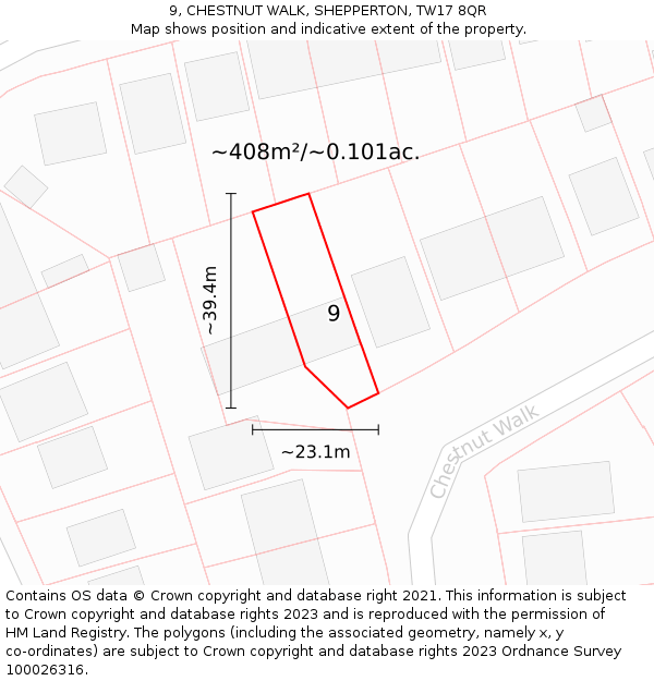 9, CHESTNUT WALK, SHEPPERTON, TW17 8QR: Plot and title map