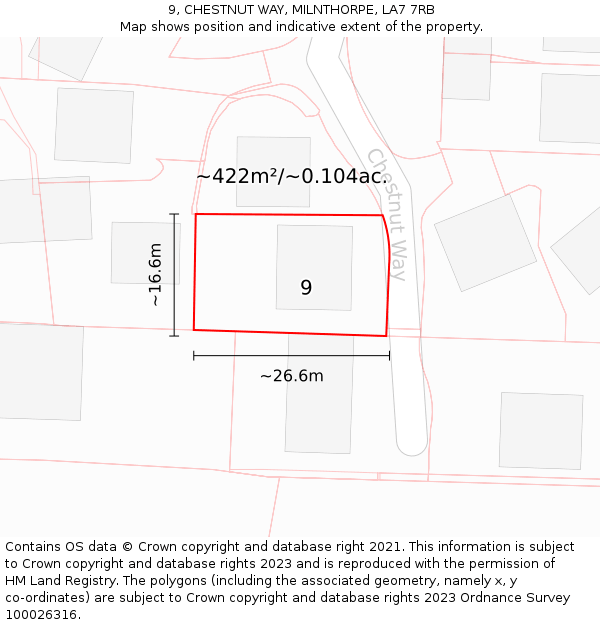 9, CHESTNUT WAY, MILNTHORPE, LA7 7RB: Plot and title map