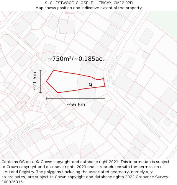9, CHESTWOOD CLOSE, BILLERICAY, CM12 0PB: Plot and title map