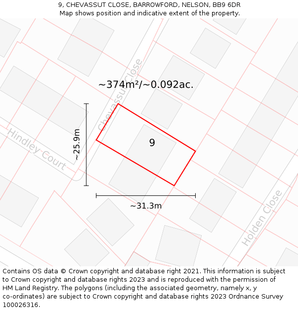 9, CHEVASSUT CLOSE, BARROWFORD, NELSON, BB9 6DR: Plot and title map