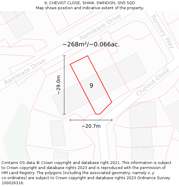 9, CHEVIOT CLOSE, SHAW, SWINDON, SN5 5QD: Plot and title map