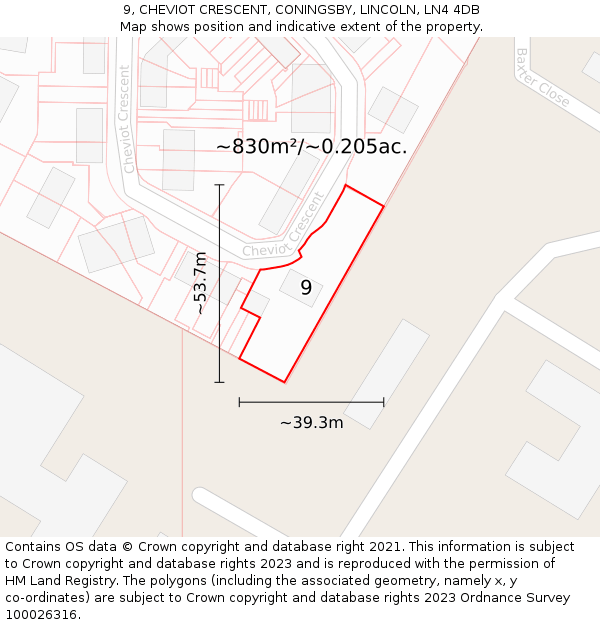9, CHEVIOT CRESCENT, CONINGSBY, LINCOLN, LN4 4DB: Plot and title map