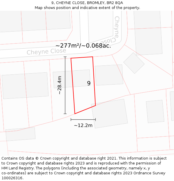 9, CHEYNE CLOSE, BROMLEY, BR2 8QA: Plot and title map