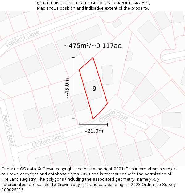 9, CHILTERN CLOSE, HAZEL GROVE, STOCKPORT, SK7 5BQ: Plot and title map