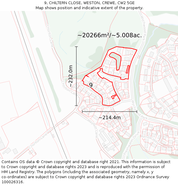 9, CHILTERN CLOSE, WESTON, CREWE, CW2 5GE: Plot and title map